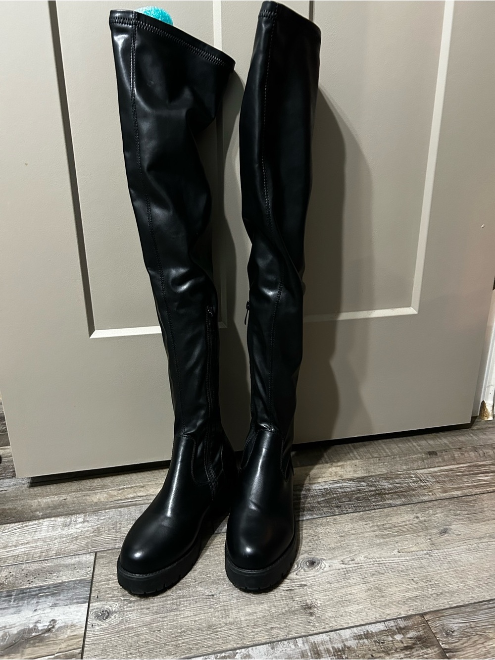 Azalea Wang stretch black Over-the-Knee Riding Boots Classic Tall Boot platform